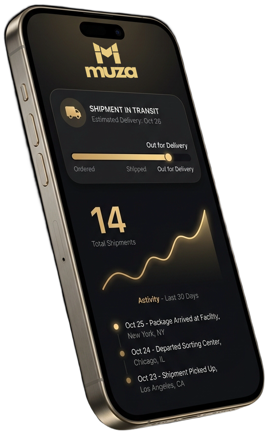 The MUZA app running on iPhone